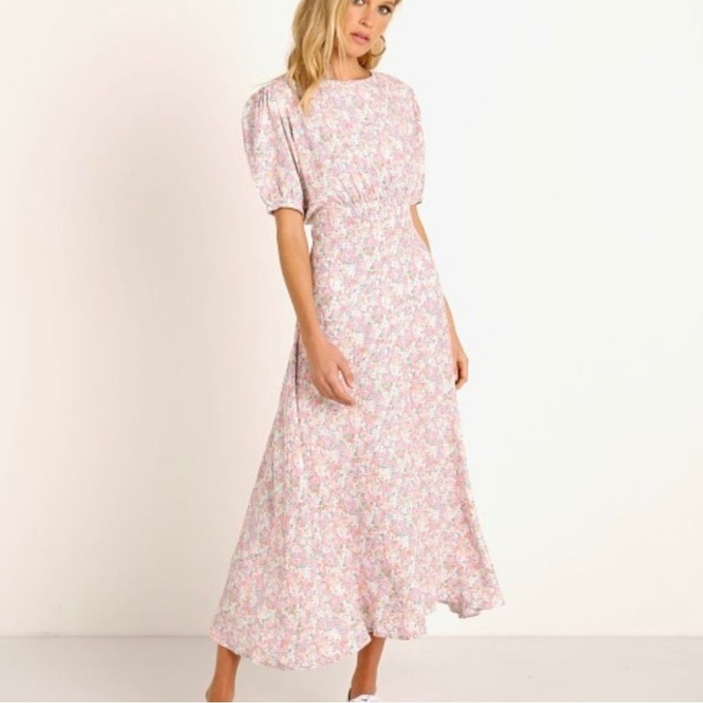 Faithfull the Brand Women's Beline Midi Dress Vionette Floral Pink sz XL/US 10